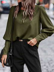 Inrosy blouse unicolore boutonnage col rond manches gigot manches longues femme élégant mode hauts