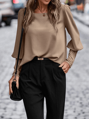 Inrosy blouse unicolore boutonnage col rond manches gigot manches longues femme élégant mode hauts