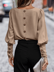 Inrosy blouse unicolore boutonnage col rond manches gigot manches longues femme élégant mode hauts