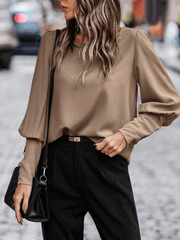 Inrosy blouse unicolore boutonnage col rond manches gigot manches longues femme élégant mode hauts