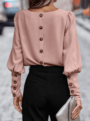 Inrosy blouse unicolore boutonnage col rond manches gigot manches longues femme élégant mode hauts