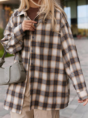 Inrosy surchemise femme carreaux boutonnage col revers manches longues femme casual ample décontracté blouse veste