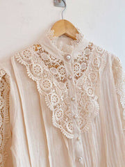 Inrosy blouse fleurie dentelle broderie anglaise boutonnage col montant manches longues femme doux élégant chemisier style tailleur