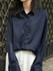 Inrosy chemisier de bureau unicolore manches longues femme casual ample oversized décontracté vintage blouse