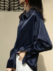 Inrosy chemisier de bureau unicolore manches longues femme casual ample oversized décontracté vintage blouse