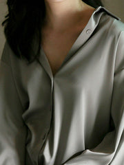 Inrosy chemisier de bureau unicolore manches longues femme casual ample oversized décontracté vintage blouse