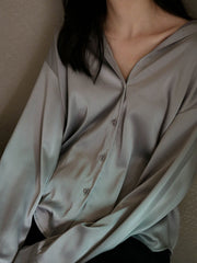 Inrosy chemisier de bureau unicolore manches longues femme casual ample oversized décontracté vintage blouse