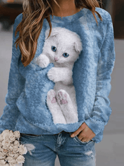 Inrosy sweatshirt modèle de chaton col rond manches longues femme casual mignon mode décontracté noël