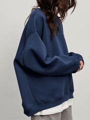 Inrosy sweatshirt unicolore polaire coton col rond manches longues femme casual mode oversized décontracté automne hiver