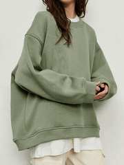 Inrosy sweatshirt unicolore polaire coton col rond manches longues femme casual mode oversized décontracté automne hiver