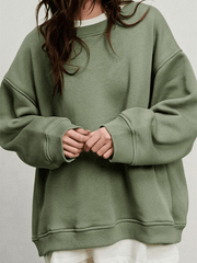 Inrosy sweatshirt unicolore polaire coton col rond manches longues femme casual mode oversized décontracté automne hiver