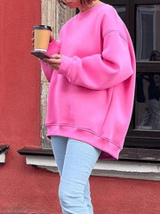 Inrosy sweatshirt unicolore polaire coton col rond manches longues femme casual mode oversized décontracté automne hiver