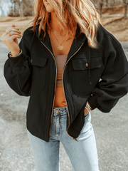 Inrosy sweatshirt unicolore poches à capuche manches longues fermeture éclair femme casual mode décontracté veste automne