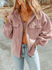 Inrosy sweatshirt unicolore poches à capuche manches longues fermeture éclair femme casual mode décontracté veste automne