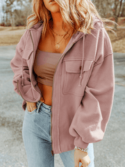 Inrosy sweatshirt unicolore poches à capuche manches longues fermeture éclair femme casual mode décontracté veste automne