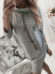 Inrosy sweatshirt unicolore poches à capuche manches longues manches 3/4 femme mode ample décontracté hauts