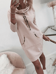 Inrosy sweatshirt unicolore poches à capuche manches longues manches 3/4 femme mode ample décontracté hauts