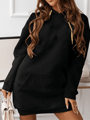 Inrosy mi-longue sweatshirt robe unicolore poches à capuche manches longues femme casual sport mode décontracté hauts