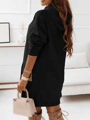 Inrosy mi-longue sweatshirt robe unicolore poches à capuche manches longues femme casual sport mode décontracté hauts