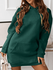 Inrosy mi-longue sweatshirt robe unicolore poches à capuche manches longues femme casual sport mode décontracté hauts