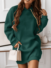 Inrosy mi-longue sweatshirt robe unicolore poches à capuche manches longues femme casual sport mode décontracté hauts