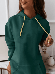 Inrosy mi-longue sweatshirt robe unicolore poches à capuche manches longues femme casual sport mode décontracté hauts