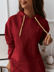 Inrosy mi-longue sweatshirt robe unicolore poches à capuche manches longues femme casual sport mode décontracté hauts