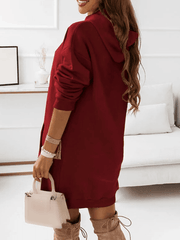 Inrosy mi-longue sweatshirt robe unicolore poches à capuche manches longues femme casual sport mode décontracté hauts