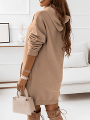 Inrosy mi-longue sweatshirt robe unicolore poches à capuche manches longues femme casual sport mode décontracté hauts