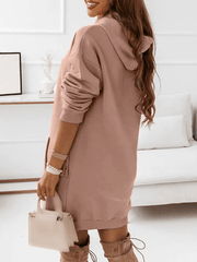 Inrosy mi-longue sweatshirt robe unicolore poches à capuche manches longues femme casual sport mode décontracté hauts