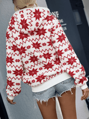 Inrosy sweatshirt motif flocon de neige polaire poches fermeture éclair à capuche manches longues femme décontracté noël veste