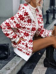 Inrosy sweatshirt motif flocon de neige polaire poches fermeture éclair à capuche manches longues femme décontracté noël veste