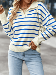 Inrosy pull rayé polo manches longues femme casual mode décontracté hauts