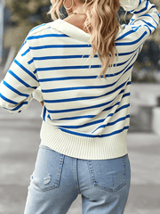 Inrosy pull rayé polo manches longues femme casual mode décontracté hauts