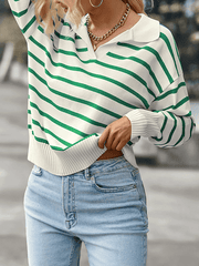 Inrosy pull rayé polo manches longues femme casual mode décontracté hauts