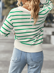 Inrosy pull rayé polo manches longues femme casual mode décontracté hauts