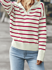 Inrosy pull rayé polo manches longues femme casual mode décontracté hauts
