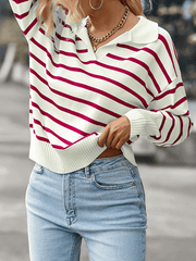 Inrosy pull rayé polo manches longues femme casual mode décontracté hauts