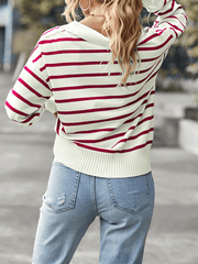Inrosy pull rayé polo manches longues femme casual mode décontracté hauts