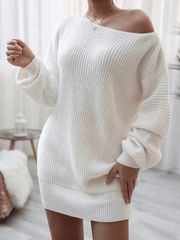 Inrosy pull en maille dos nu une épaule col bateau manches longues femme casual élégant mode décontracté mini robe