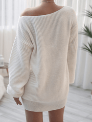 Inrosy pull en maille dos nu une épaule col bateau manches longues femme casual élégant mode décontracté mini robe