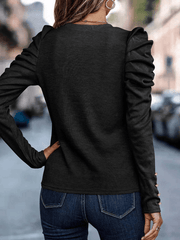 Inrosy pull coton col rond manches bouffantes manches longues femme casual élégant mode hauts automne