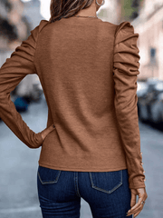 Inrosy pull coton col rond manches bouffantes manches longues femme casual élégant mode hauts automne