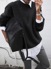 Inrosy pull en maille avec fausse col chemise manches longues femme élégant mode décontracté femme hauts automne