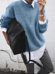 Inrosy pull en maille avec fausse col chemise manches longues femme élégant mode décontracté femme hauts automne