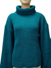 Inrosy pull en grosse maille coton col montant manches longues femme casual mode ample décontracté automne