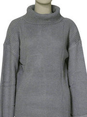 Inrosy pull en grosse maille coton col montant manches longues femme casual mode ample décontracté automne