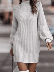 Inrosy pull en grosse maille col montant manches bouffantes manches longues femme casual élégant mode décontracté automne