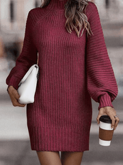 Inrosy pull en grosse maille col montant manches bouffantes manches longues femme casual élégant mode décontracté automne