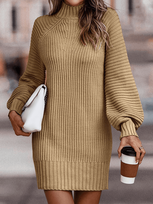 Inrosy pull en grosse maille col montant manches bouffantes manches longues femme casual élégant mode décontracté automne